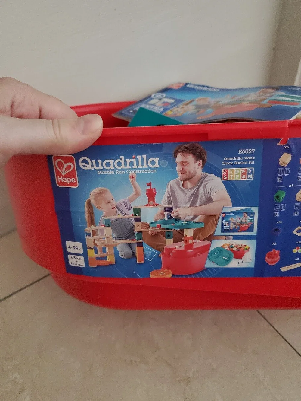Hape 90 Piece Quadrilla Stack Track Bucket Box Marble Race Marble Run